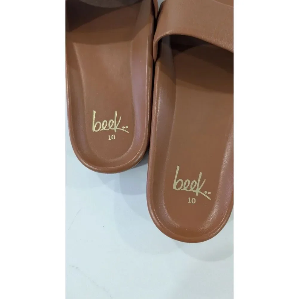 Beek Pelican Leather Slide Platform Sandal Tan Size 10 New $320